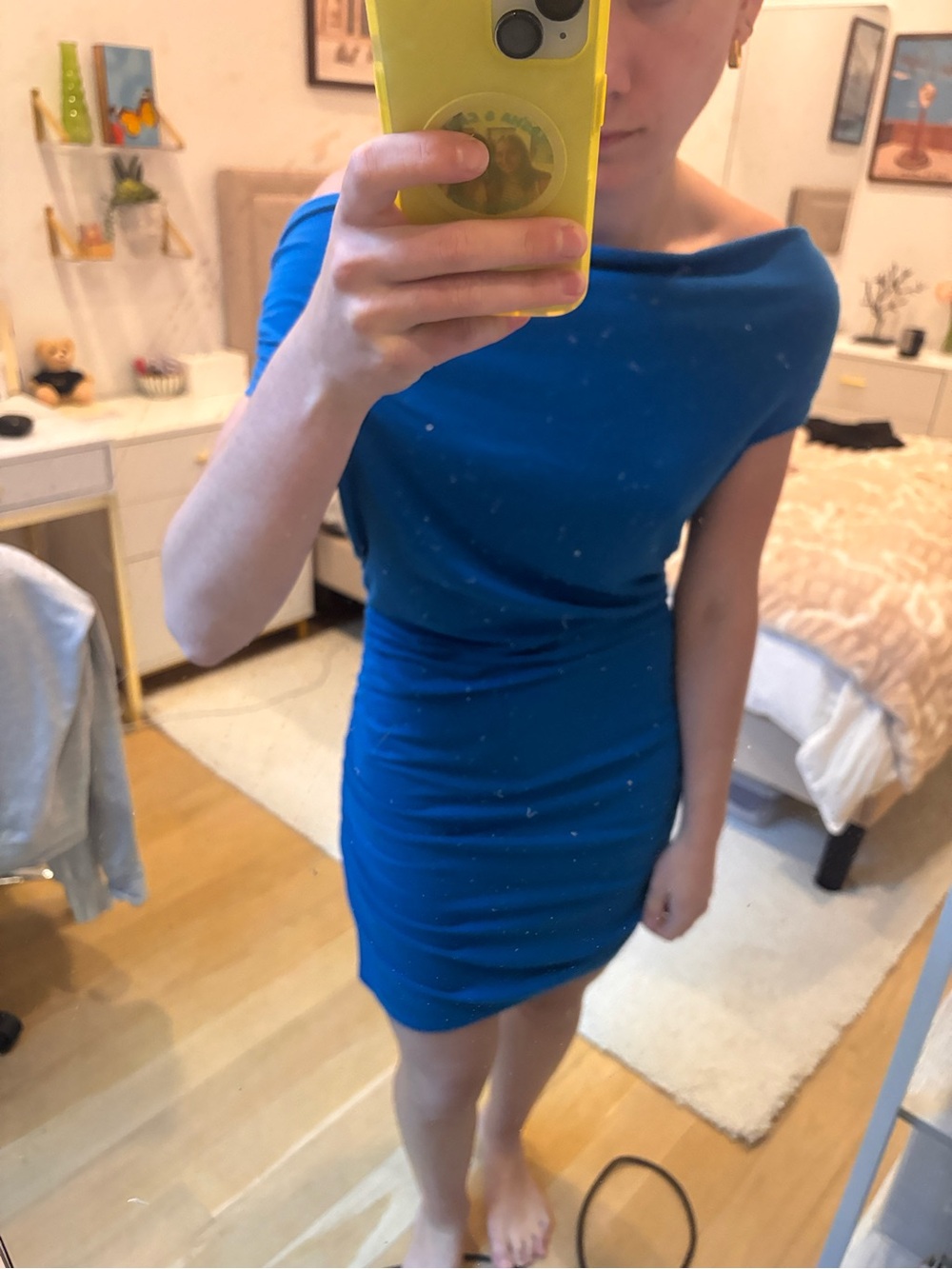 Blue Asymmetrical Ruched Dress